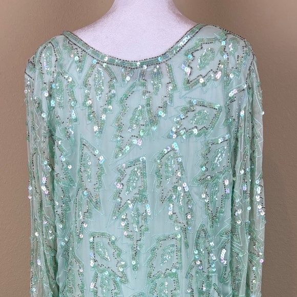 Laurence Kazar New York 100% Silk Vintage Mint Green Asymmetrical Mid Dress - Picture 10 of 17